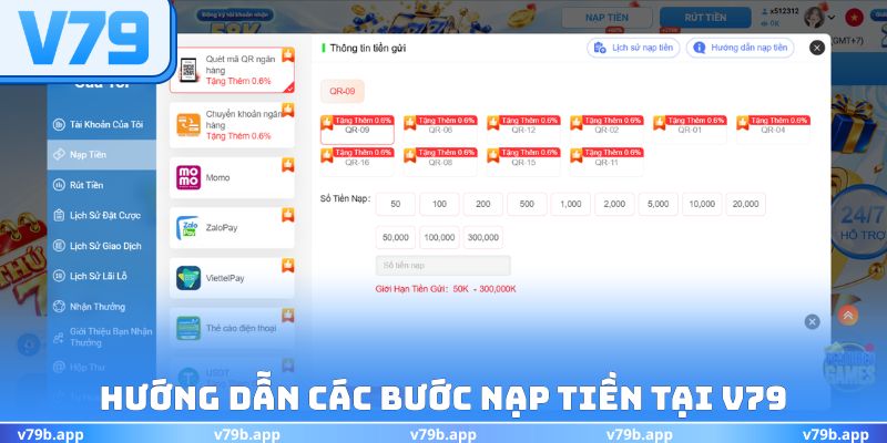 Hướng dẫn các bước nạp tiền tại V79